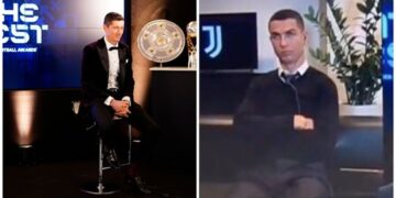 Ronaldo’s facial expression showed he was unhappy after being snubbed for FIFA best player award