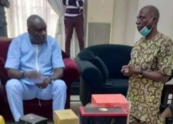 Nigerians React To Photo of Senator James Manager Kneeling Before Ex-Gov Ibori