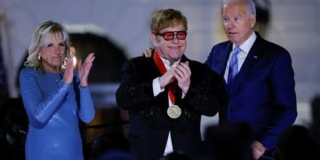 Elton John In Tears As President Biden Surprises Him With Medal At White House Gig
