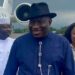 Former nigerian president goodluck jonathan arrives sierra leone to ensure peaceful polls