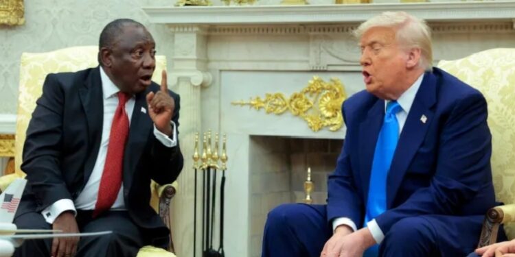 South African President Cyril Ramaphosa and U.S. President Donald Trump during a meeting at the White House in Washington on May 21, 2025