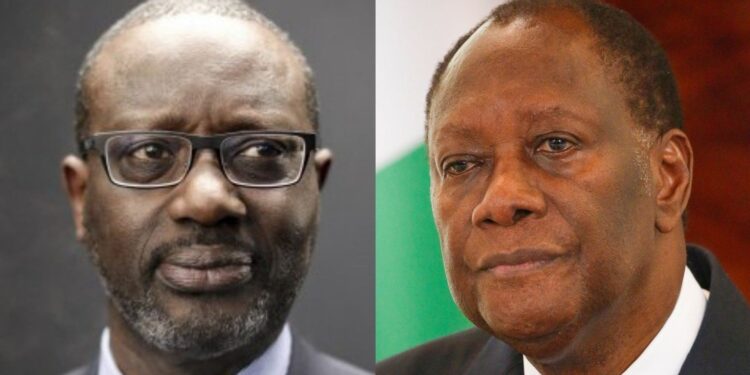 Combo photo of Tidjane Thiam and Alassane Ouattara