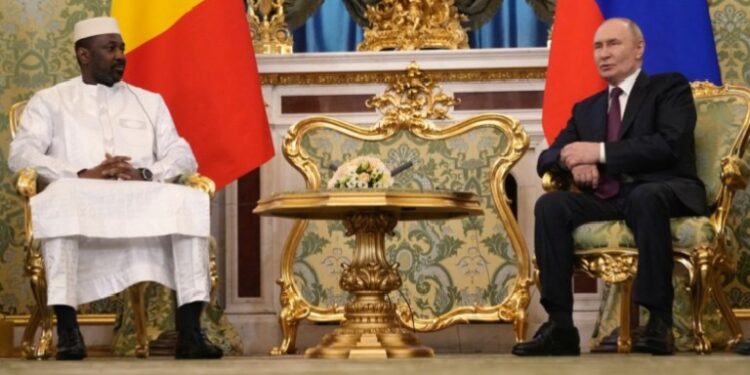 Russian President Vladimir Putin meets with Mali’s junta leader Assimi Goita at the Kremlin in Moscow on June 23, 2025.