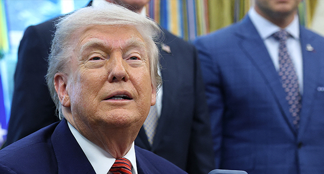 U.S. President Donald Trump speaks after signing executive orders in the Oval Office of the White House May 23, 2025 in Washington, DC.