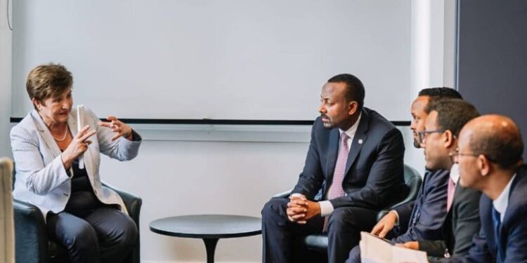 Kristalina Georgieva, managing director of the IMF, with Ethiopia’s high-level delegation led by PM Abiy Ahmed in June 2023 at the Paris Summit for the New Global Financing Pact to discuss Ethiopia’s debt treatment