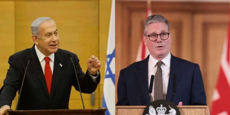 Israeli Prime Minister Benjamin Netanyahu, February 20, 2023,British Prime Minister Keir Starmer in London, Britain, July 6, 2024.