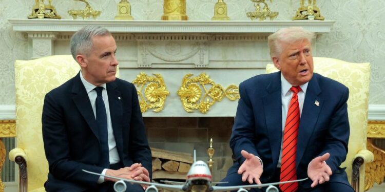 President Donald Trump meets with Canadian Prime Minister Mark Carney in the Oval Office at the White House on May 6, 2025
