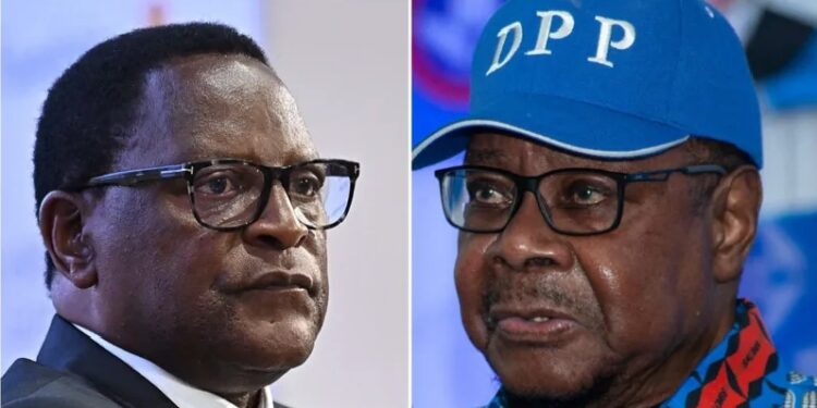 Combo image of President Lazaraus Chakwera and his predecessor Peter Mutharika, the two leading candidates
