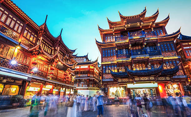 beautiful yuyuan garden at night,traditional shopping area in shanghai, China.