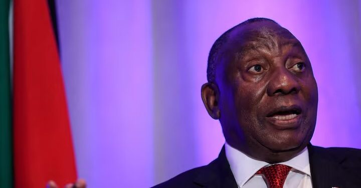 South African President Cyril Ramaphosa attends a press conference, after his White House meeting with U.S. President Donald Trump, in Washington, D.C., U.S., May 21, 2025