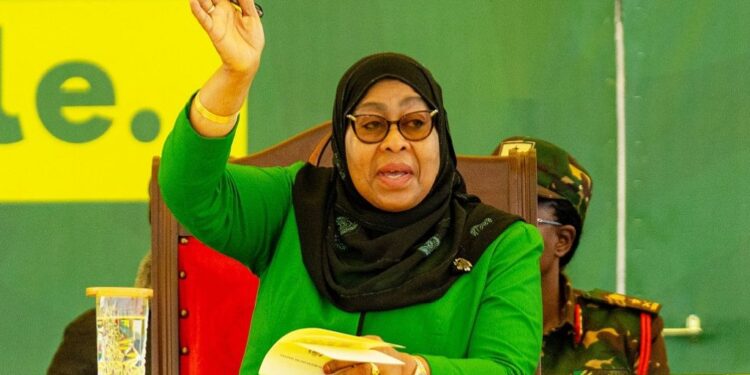 Tanzanian President Samia Suluhu Hassan gestures during a campaign rally in Iringa ahead of Oct 29, 2025 presidential election