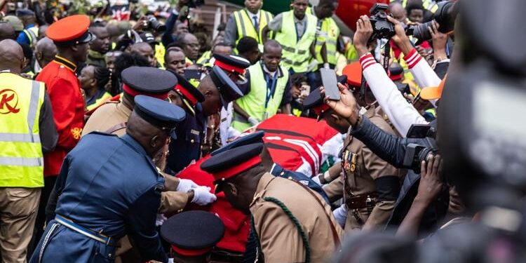 The body of Kenya's former Prime Minister Raila Odinga arrives in Nairobi, Kenya, a day after he died in India, Thursday, Oct. 16, 2025.