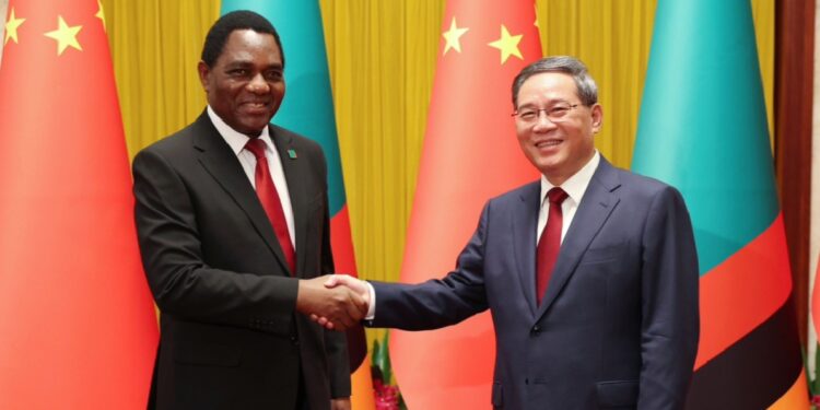 Chinese Premier Li Qiang and Zambian President Hakainde Hichilema