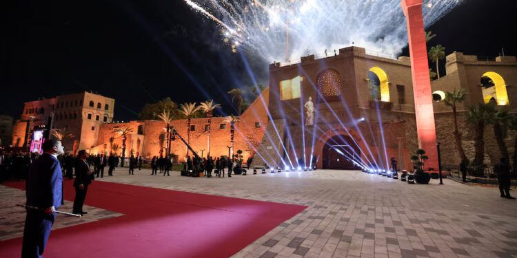 Fireworks explode during the reopening of the National Museum, the largest in Tripoli, after nearly 14 years of closure, in Tripoli, Libya, December 12, 2025