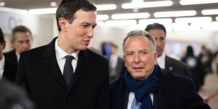 Jared Kushner (L) and Steve Witkoff at the World Economic Forum in Davos, Switzerland