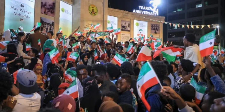 Residents celebrate Israel's recognition of Somaliland in downtown Hargeisa