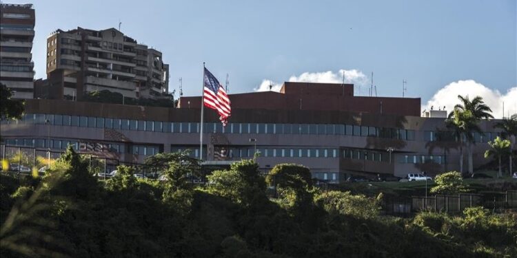 A view of the U.S. Embassy in Caracas, Venezuela