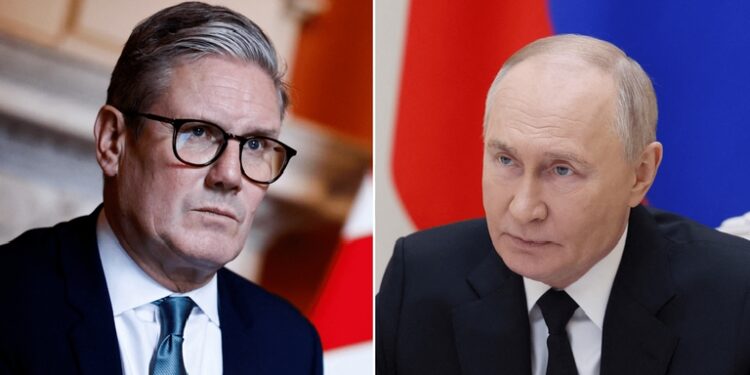 UK Prime Minister Keir Starmer and Russia's President, Vladimir Putin