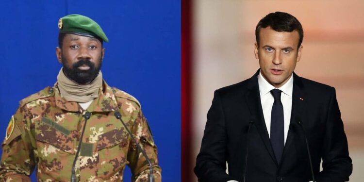 Mali's military leader,  Gen. Assimi Goita and French President Emmanuel Macron