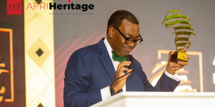 Dr. Akinwumi Adesina speaks shortly after receiving the African Lifetime Achievement Award. PHOTO: AFRIHeritage