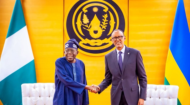 Presidents Bola Tinubu of Nigeria and President Paul Kagame of Rwanda