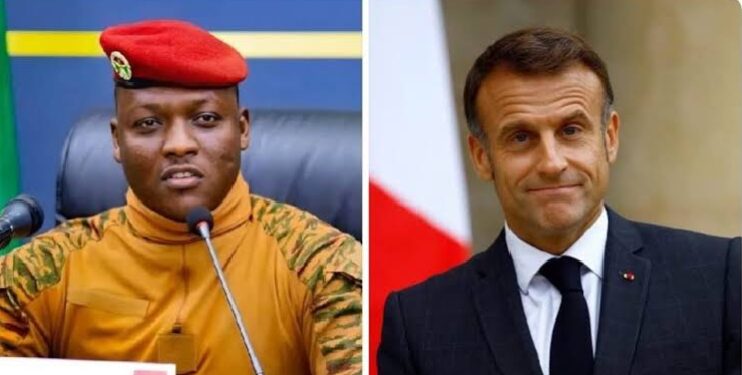 Burkina Faso junta leader, Ibrahim Traoré (left) and French President Emmanuel Macron (right)