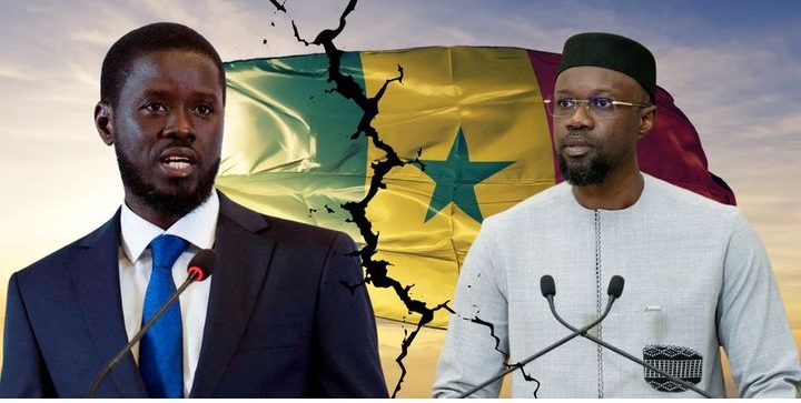 A photo combo of Senegalese President Bassirou Diomaye Faye (left) and his Prime Minister Ousmane Sonko