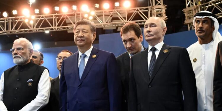 Narendra Modi, Xi Jinping, Vladimir Putin and other BRICS leaders in New Delhi, India, on Sept. 12